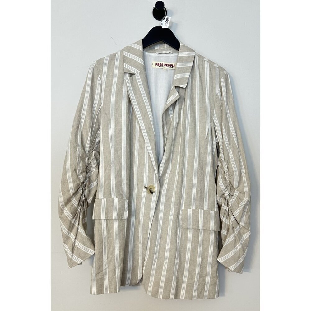Free People Beige and White Striped Linen Blazer - Picture 5 of 10